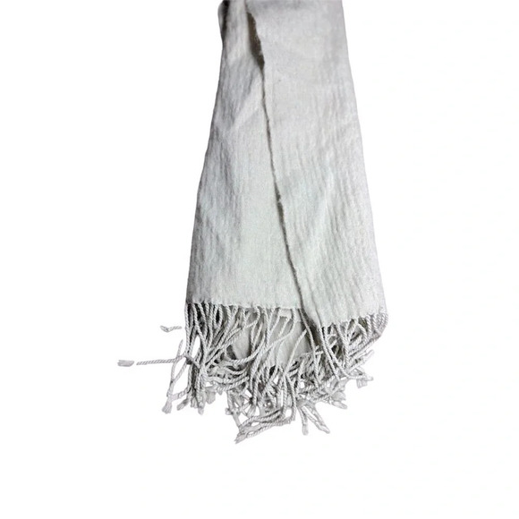 Jeolay Luxury Cashmere-Silk Blend Wrap Scarf Shawl - Soft Beige Fringe ends - Picture 9 of 14